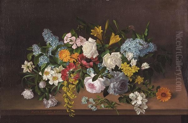 Still Life Of A Summer Bouquet Oil Painting by Pierre Langlade