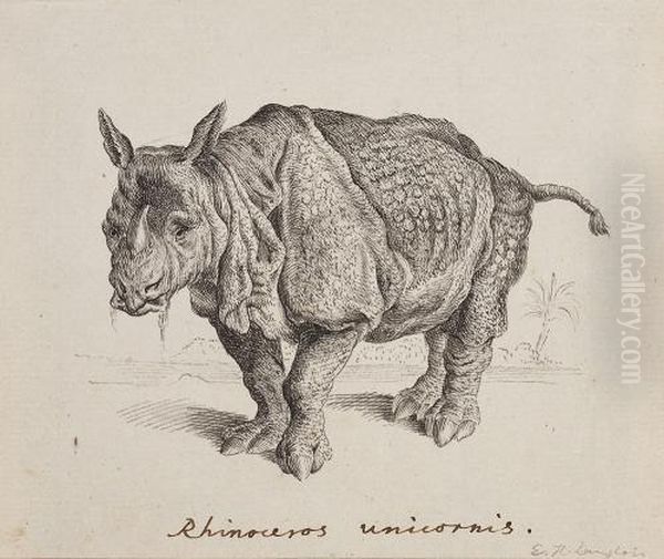 Rhinoceros Unicornis Oil Painting by Eustache Hyacinthe Langlois