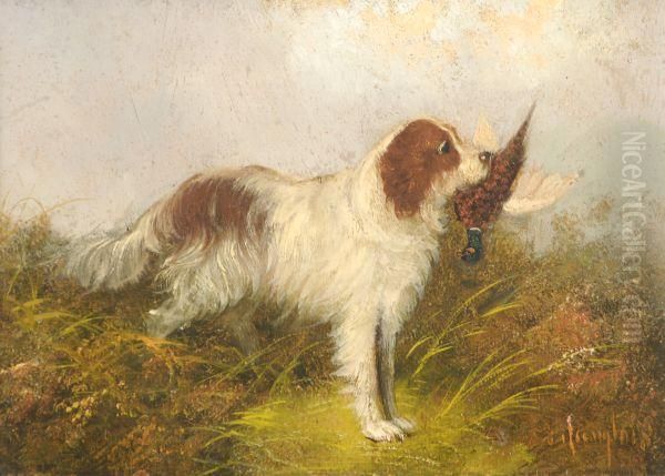 Terrier Rabbiting Oil Painting by J. Langlois