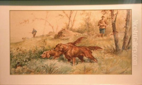 Two Irish Setters On Point Oil Painting by L. Langlois