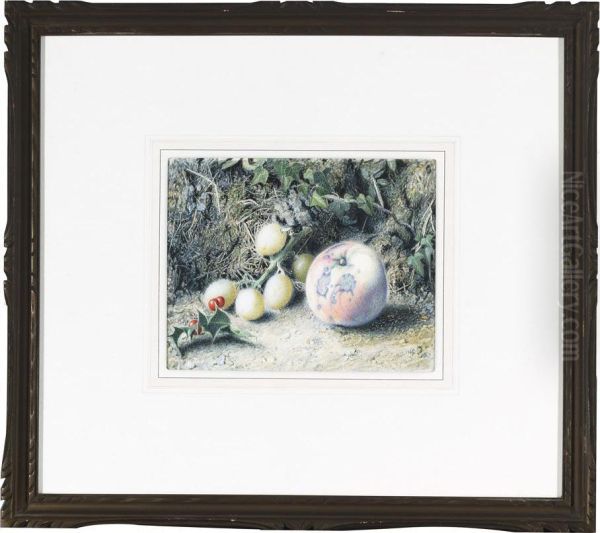 Holly And Fruit On A Mossy Bank Oil Painting by Mark W. Langlois