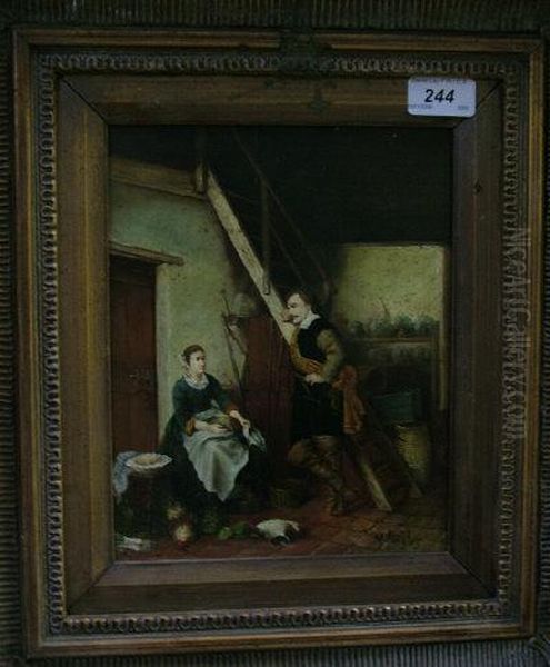 Figures In An Interior. Oil Painting by Martin W. Langlois