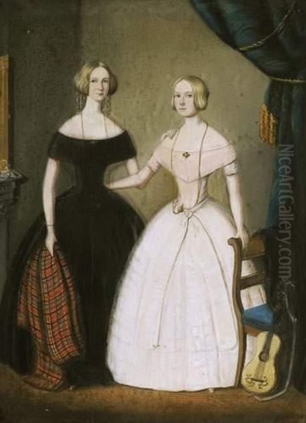 Portrait De Miss King Et Miss Green Oil Painting by Wilhelm Heinrich Langschmidt