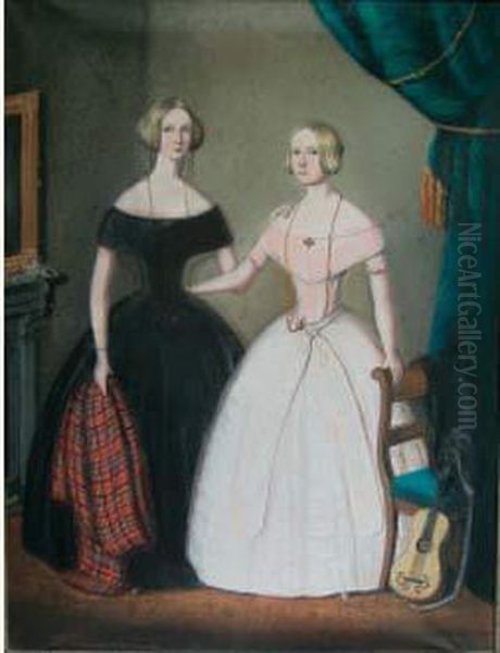 Portrait De Miss Green Et Miss King Oil Painting by Wilhelm Heinrich Langschmidt