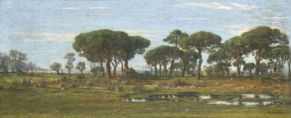 Paysage De Littoral Aux Grands Pins Oil Painting by Felix Hippolyte Lanoue