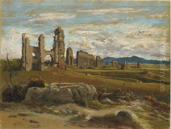 L'aqueduc Claudien A Rome Oil Painting by Felix Hippolyte Lanoue