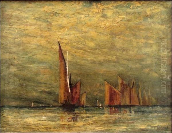 Boats On The Water Oil Painting by Walter Franklin Lansil