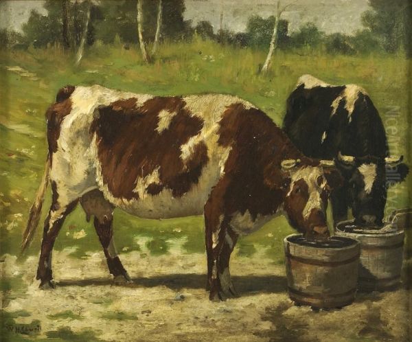 In From The Pasture. Signed Lower Left W.h. Lansil. Titled On Reverse And Dated 1896. Oil Painting by Wilbur H. Lansil