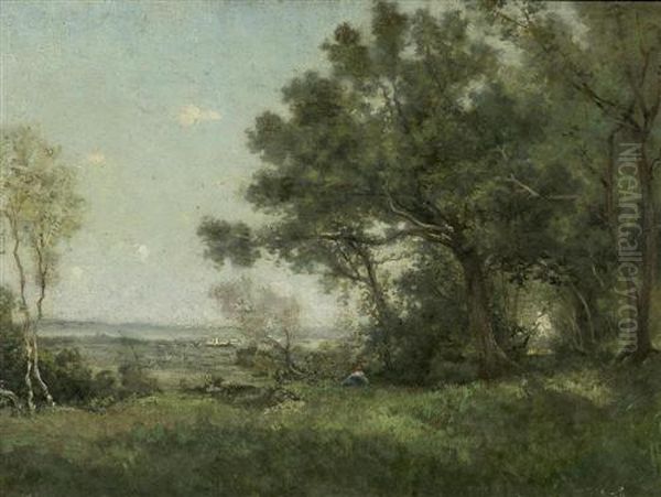 Landschaft Mit Sitzender Figur. Oil Painting by Emmanuel Lansyer