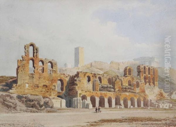 Ori ntaals Gezicht Met Ru nes Van Een Bogengalerij En Romeinse Tempel Oil Painting by Giovanni Giordano Lanza