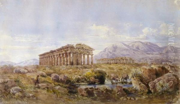 Neptun-tempel Und Basilica (paestum) Oil Painting by Giovanni Giordano Lanza