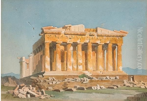 The Parthenon; Lyssicrates Monument; Thetemple Of Olympius Zeus; Column From The Temple Of Olympiuszeus Oil Painting by Stefano Lanza