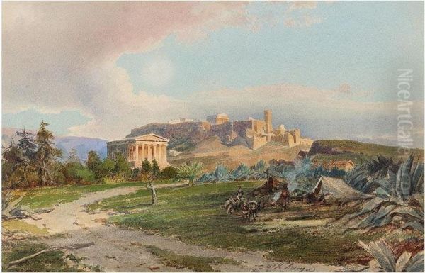 View Of The Theseum, The Acropolis Beyond Oil Painting by Vincenzo Lanza