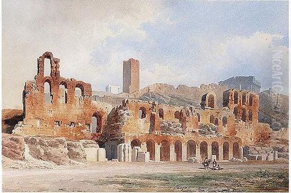 The Odeon Of Herodes Atticus On The South Slope Of The Acropolis, Athens Oil Painting by Vincenzo Lanza