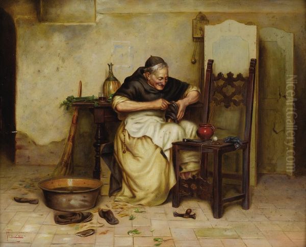 Monastic Cobbler Oil Painting by P. Lanzoni