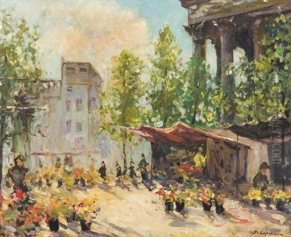 Marche Aux Fleurs Oil Painting by Georges Lapchine