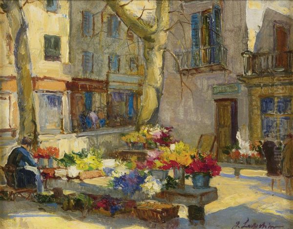 Marche Aux Fleurs, Menton Oil Painting by Georgi Alexandrovich Lapchine