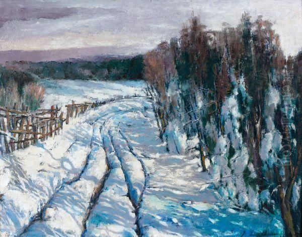 Le Chemin Enneige Oil Painting by Georgi Alexandrovich Lapchine