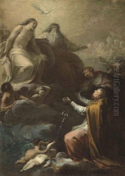 The Holy Trinity Appearing Before Saints Gregory Barbarigo And Carlo Borromeo Oil Painting by Niccolo Lapiccola