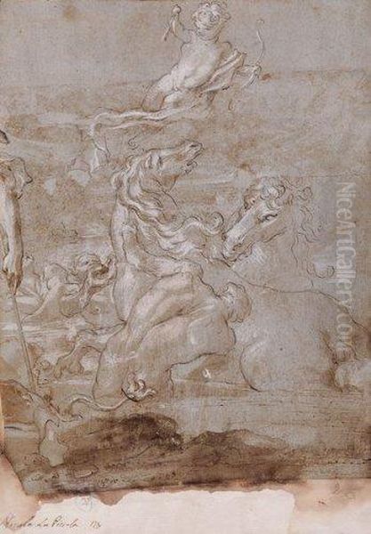 Fragment Avec Chevaux Marins Et Tritons Oil Painting by Niccolo Lapiccola