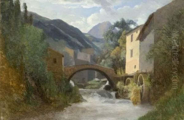 Torrent Traversant Un Village De Montagne Oil Painting by Louis Auguste Lapito