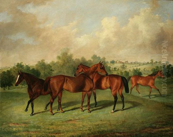 Horses In A Rolling Countryside Oil Painting by George Henry Laporte