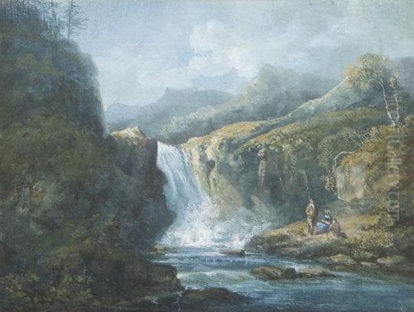 Anglers Resting By A Waterfall Oil Painting by John Laporte