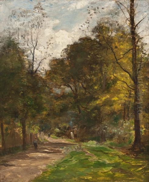 Spazierganger Auf Einem Waldweg Oil Painting by Charles Lapostolet