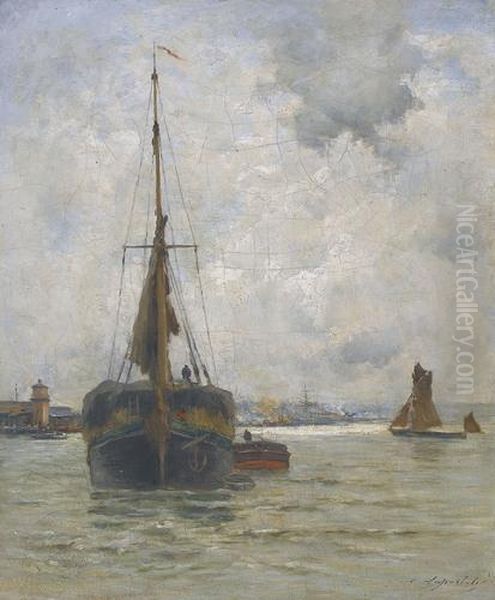 Barque Sur La Tamise Oil Painting by Charles Lapostolet