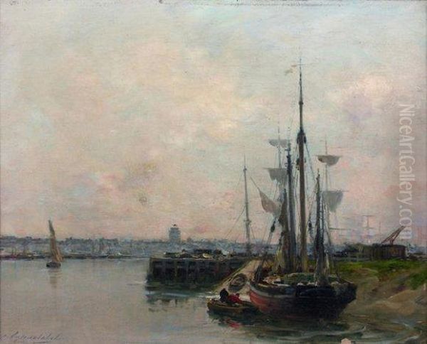 Dunkerque, Bateaux A Quai Oil Painting by Charles Lapostolet