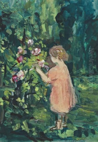 Petite Fille Aux Roses Oil Painting by Pierre Laprade