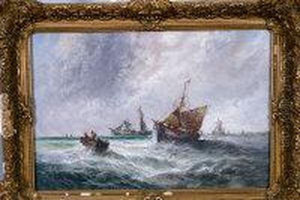 Fishing Boat In Rough Seas Oil Painting by Edwina W. Lara