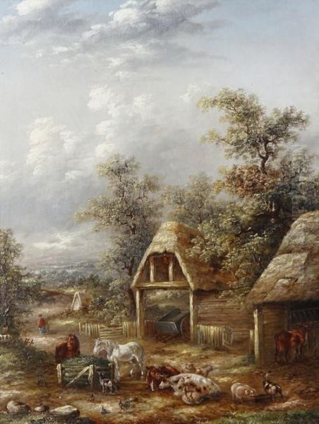 Farmyard Scene Oil Painting by Georgina Lara