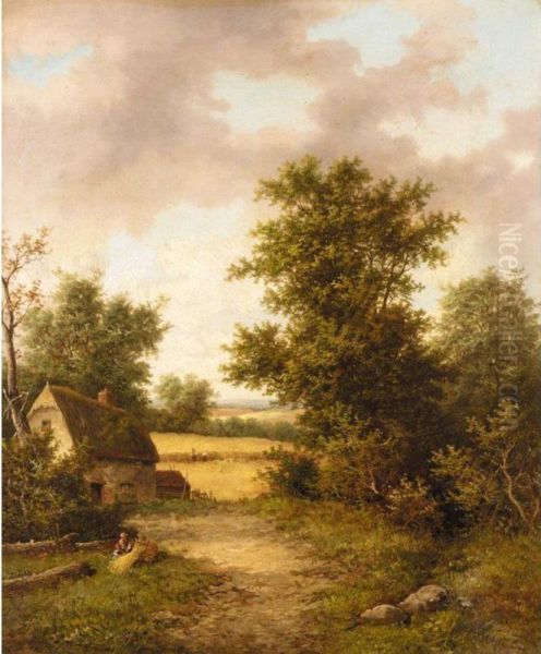 Stream Near Elham, Kent; Field Near Sevenoaks, Kent Oil Painting by William Lara