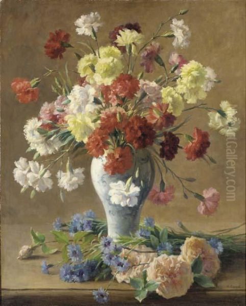 Still Life With Carnations In A Vase Oil Painting by Maurice Lard