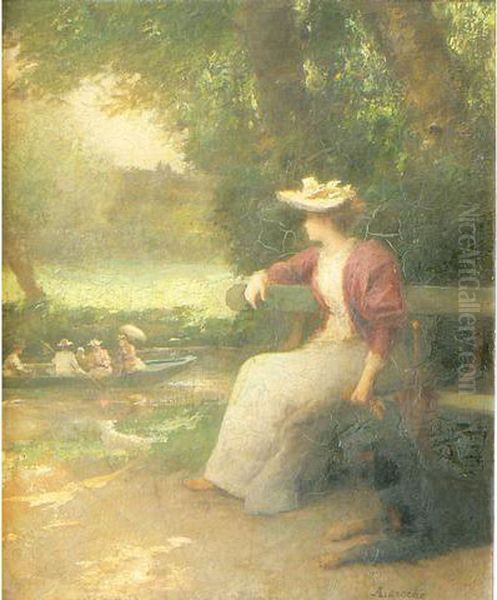 Elegante Assis Dans Un Parc Oil Painting by Armand Laroche