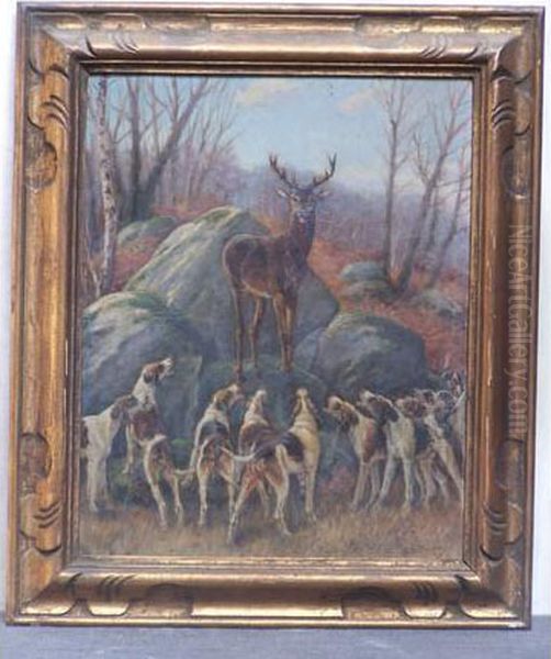 Le Cerf Aux Abois Oil Painting by Georges Larocque