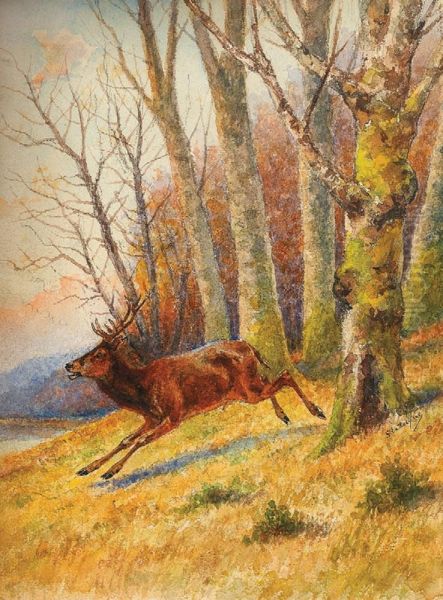 Le Debuche, Cerf Sortant Du Bois Oil Painting by Georges Larocque