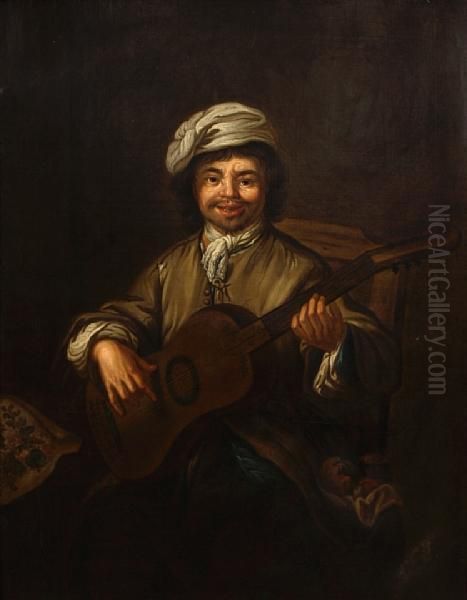 A Portrait Of A Minstrel Oil Painting by Marcellus, Laroon Jr.