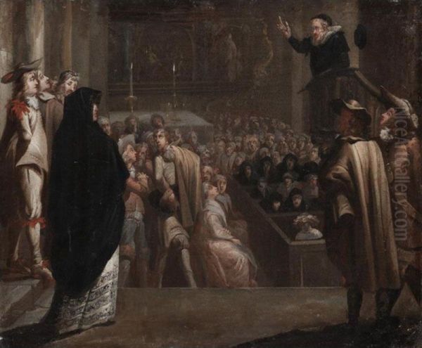 John Knox Delivering A Sermon Oil Painting by Marcellus, Laroon Jr.