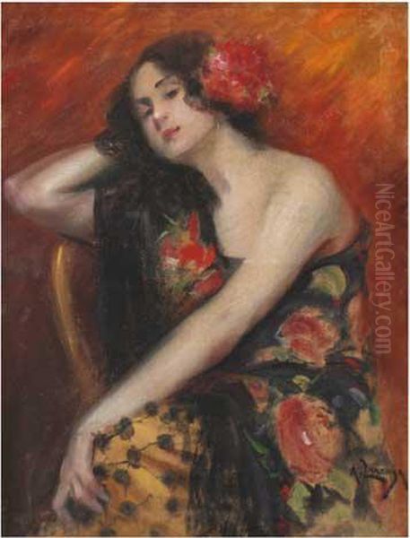 Gitana Oil Painting by Andres Larraga Y Montaner