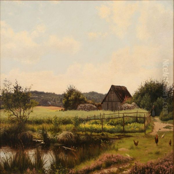 Summer Day At A Farm On The Country Oil Painting by Adolf Larsen