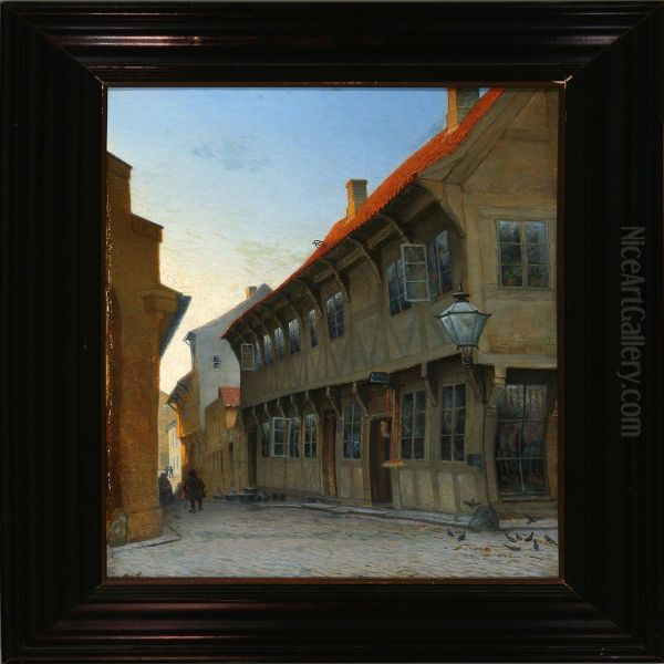 Street Scene With Oldhouses Oil Painting by Alfred Valdemar Larsen