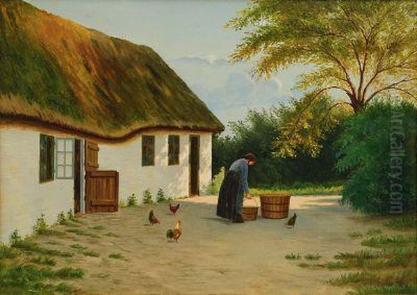 Gehoft Mit Bauerin Oil Painting by Alfred Valdemar Larsen