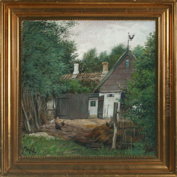 Exterior With Farm House Oil Painting by Alfred Valdemar Larsen