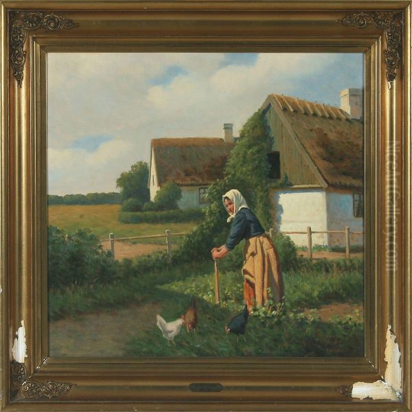 Eksterior From A Farmhouse Oil Painting by Alfred Valdemar Larsen