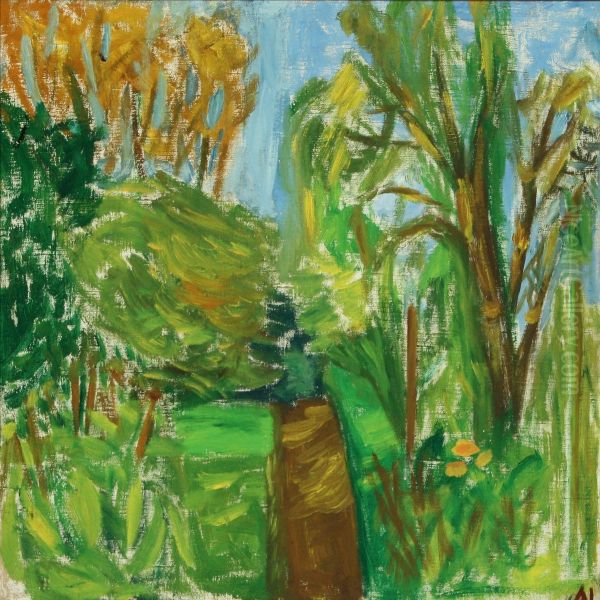 Scenery From The Artists Garden On Mollebakken Oil Painting by Alhed Larsen