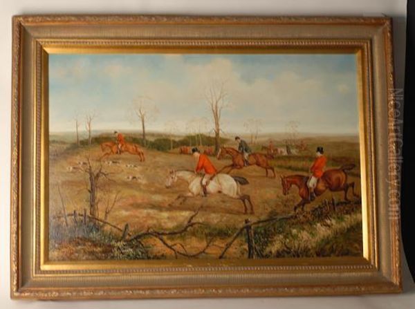 Fox Hunting Scene Oil Painting by Axel W. Larsen