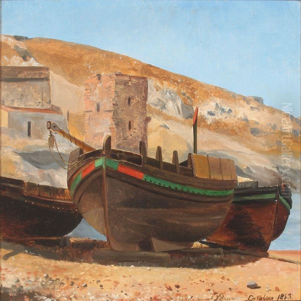 Coastal Scene From Catalonia In Spain Oil Painting by Emanuel Larsen