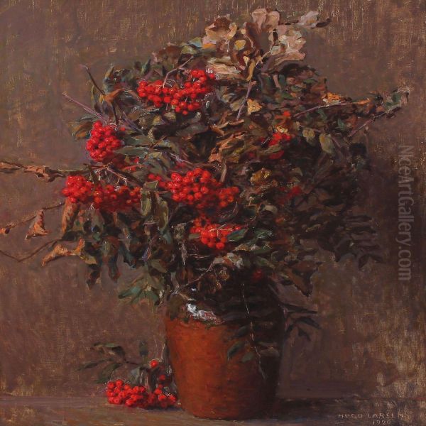 Rowanberries In A Jar Oil Painting by Hugo Valdemar Larsen